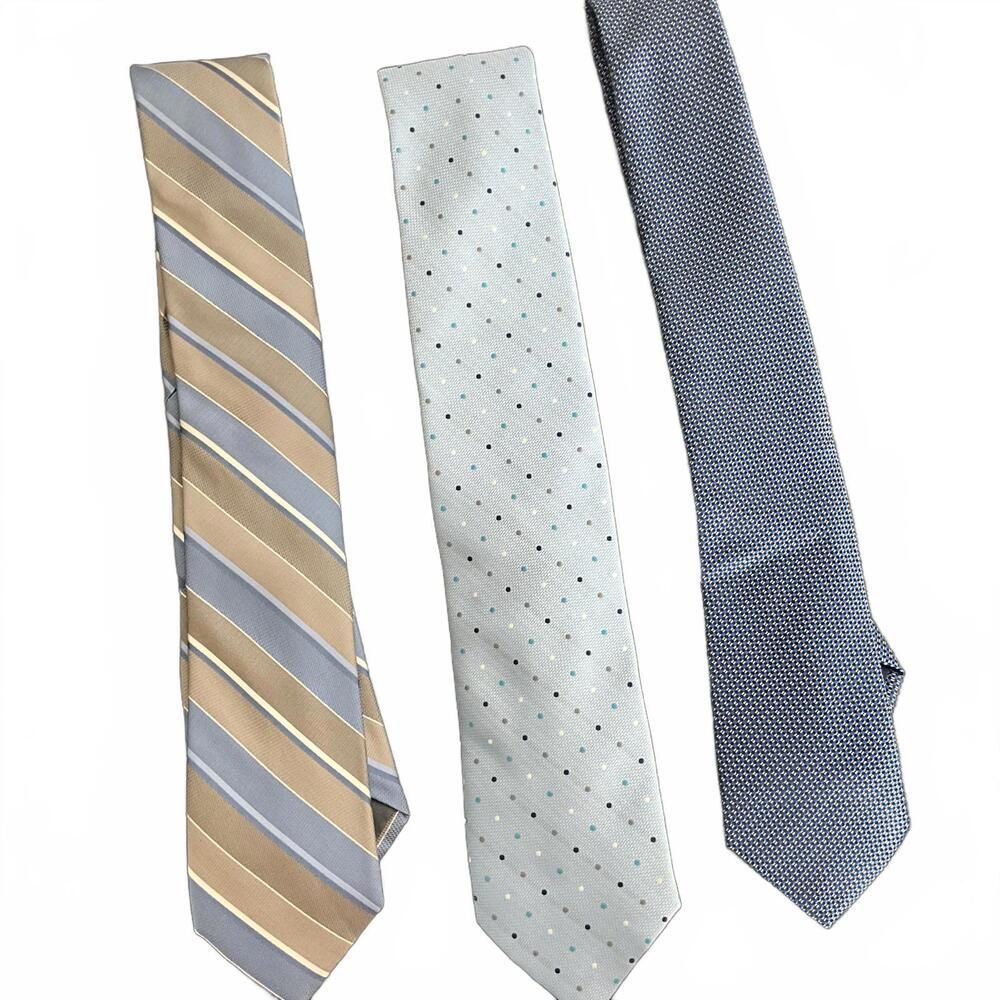 Lot of 3 Men's Neck Ties Dockers, Madison, Polo Silk Blue White Yellow